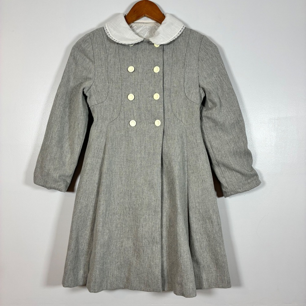 Vtg F.W. Fischer Designs Dress Coat 8 Tweed Peter Pan Collar Double Breasted